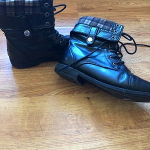 Black Faux Leather Lace Up Combat Boots